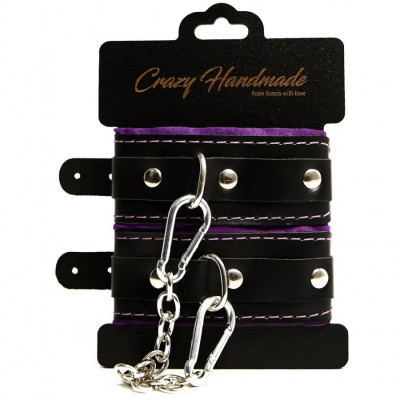 Кожаные наручники с мягкой фиолетовой подкладкой Crazy Handmade арт. CH-24039