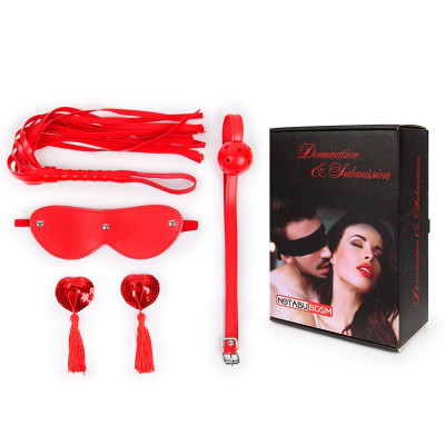 Набор (маска, кляп, пэстисы, плётка) цвет красный арт. NTB-80609