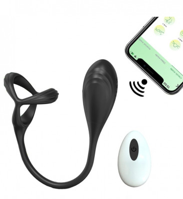 Анальная пробка вибро с эрекционным кольцом арт. AP84-APP-BK