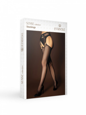 Чёрные сетчатые чулки с поясом и узором кредо, S/XL арт. 06747