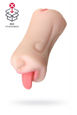 Мастурбатор реалистичный двусторонний, рот и вагина, TPE, телесный,19 см (в пакете) арт. 893019-1