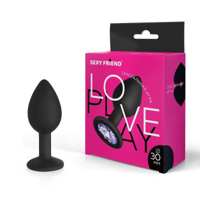 Втулка анальная, L 73 мм D 30 мм, чёрная, цвет кристалла светло-фиолетовый, силикон, арт.SF-70500-15