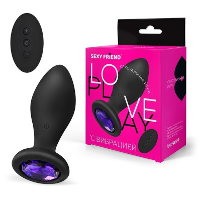 Втулка с вибрацией чёрный, цвет крист. фио, 10 реж. вибр, L 85мм D 32мм, дис.пульт  арт. SF-70503-04