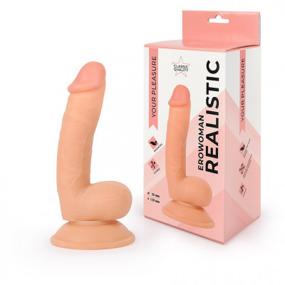 Реалистичный фаллоимитатор с мошонкой на широкой присоске арт. ER-30053