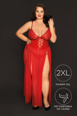 Комбинация и стринги Candy Girl Tabitha, сетка, кружево, красный, 2XL арт. 840090-RED-2XL