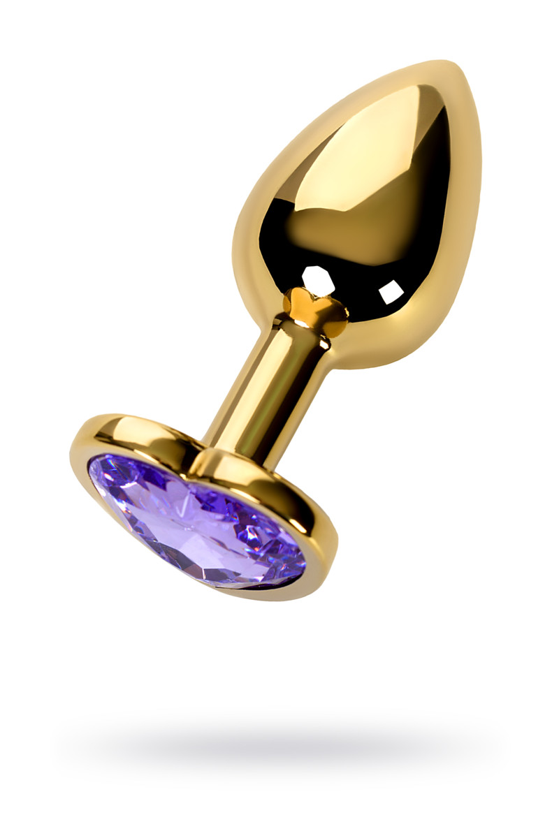 Анальная втулка Metal by TOYFA, металл золотая с фиолетовым кристаллом 7см Ø2,7см 50г арт 717016-134
