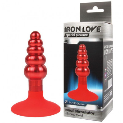 Ребристая втулка на силиконовой присоске Iron Love арт. IL-28011-RED