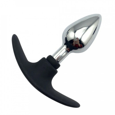 Серебряная анальная пробка для ношения с основанием из силикона арт. AP-AL044S