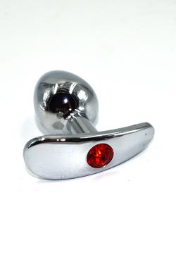 Серебряная анальная пробка для ношения c красным кристаллом (Small)