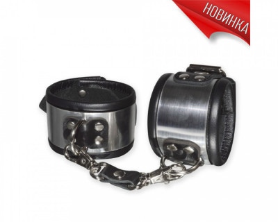 Эффектные серебристо-черные наручники с металлическим блеском арт. 3166-1