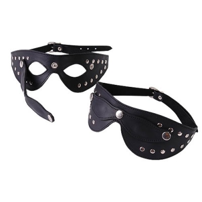 Кожаная маска с велюровой подкладкой и застежками, черная арт. 3080-1