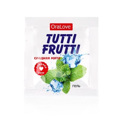 Съедобная гель-смазка «Tutti Frutti» для орального секса со вкусом сладкой мяты, одноразовая упаковк