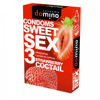 ПРЕЗЕРВАТИВЫ DOMINO SWEET SEX STRAWBERRY COCTAIL 3штуки (оральные)