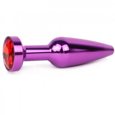 Фиолетовая анальная втулка со стразом, длина 113 мм, диаметр 29 мм, вес 100г, цвет страза красный, X