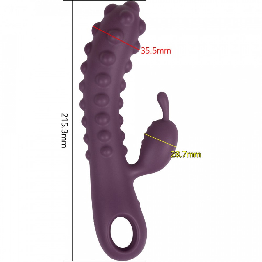 Вибратор с клиторальным стимулятором KOKOS SMON, силикон, фиолетовый, 23 см, Ø 2,8 см