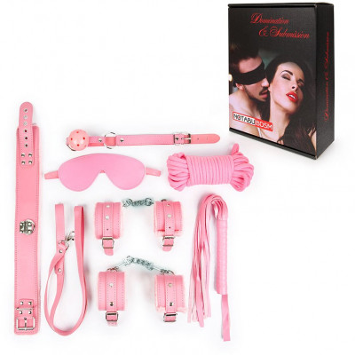 Набор (маска, кляп, верёвка, плётка, ошейник, наручники, оковы) цвет розовый арт. NTB-80614