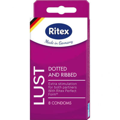 Презервативы РИФЛЕНЫЕ С ПУПЫРЫШКАМИ RITEX LUST, 8 шт